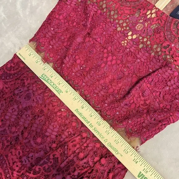 Marchesa Notte Dress Womens 6 Magenta Lace Midriff Cocktail Wedding Guest Glam